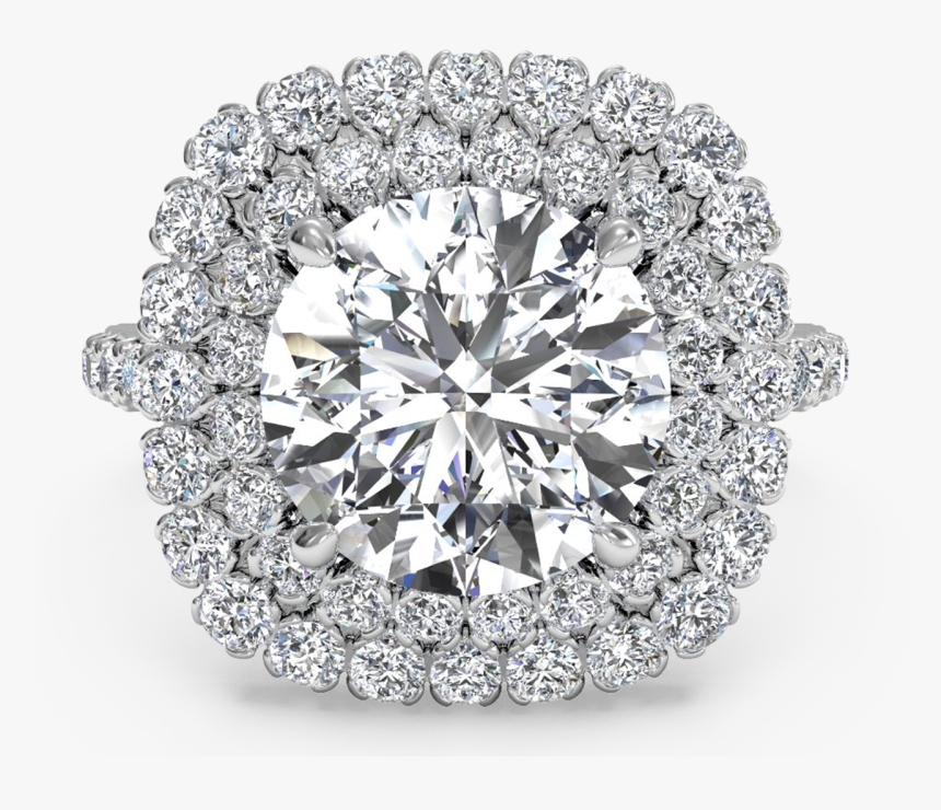 Double French-set Halo Diamond Band Engagement Ring - Engagement Ring, HD Png Download, Free Download