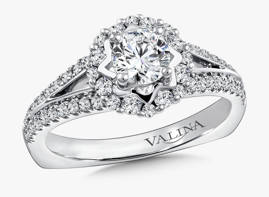 Valina Halo Engagement Ring Mounting In 14k White Gold - Valina And Sapphire Engagement Rings, HD Png Download, Free Download