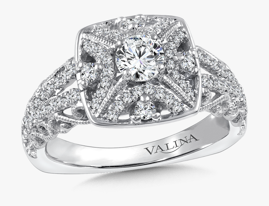 Valina Halo Engagement Ring Mounting In 14k White/rose - 3 Stone With Halo Engagement Ring, HD Png Download, Free Download