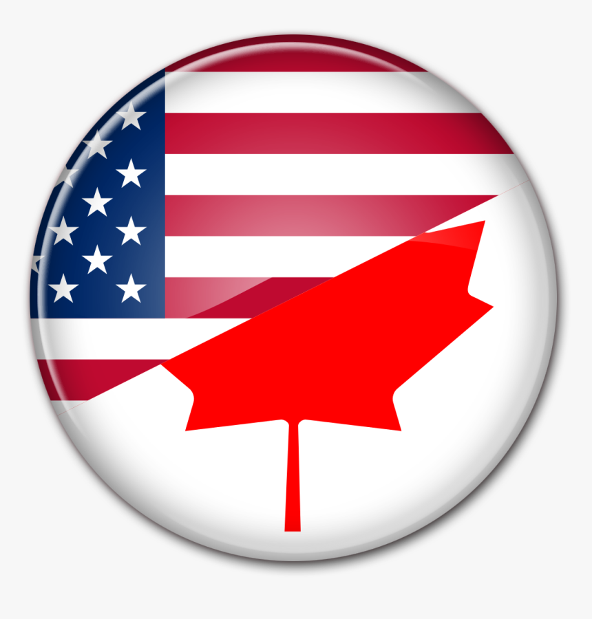 Bandeira De Vidro Redonda "eua-canadá" - Half Usa And Canada Flag, HD Png Download, Free Download