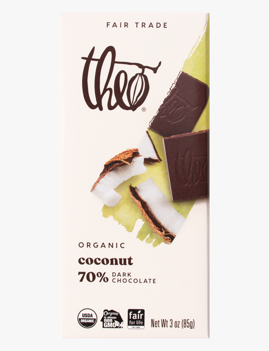 Theo Coconut 70% Dark Chocolate Bar, 3 Oz - Theo Chocolate, HD Png Download, Free Download