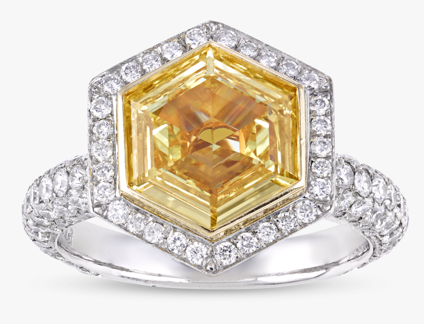 Hexagon Fancy Intense Yellow Diamond Ring, - Diamond Color, HD Png Download, Free Download