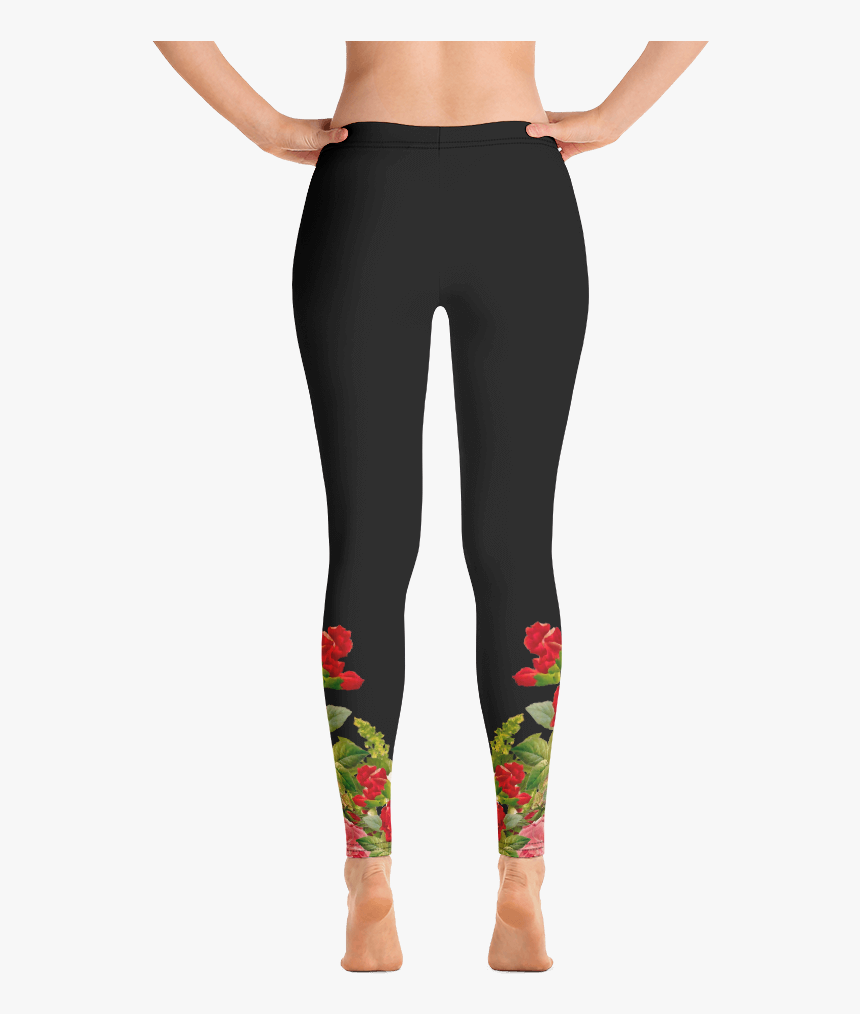 Black Flower Leggings Back - Leggings, HD Png Download, Free Download