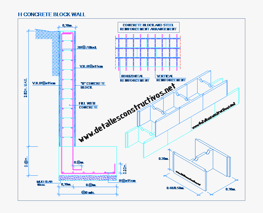 H Block Concrete Wall Retaining Basement Besser Masonry - Steel Retaining Wall Detail, HD Png Download, Free Download