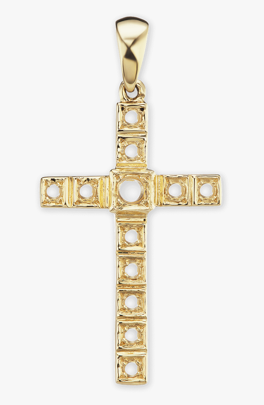 14k Gold Cross 11 Stone Pendant Mounting - Pendant, HD Png Download, Free Download