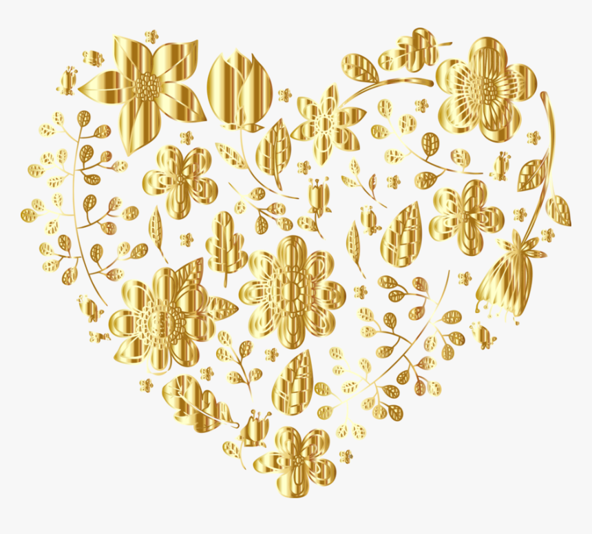 Heart,grass Family,flower - Transparent Background Gold Flower Clipart, HD Png Download, Free Download