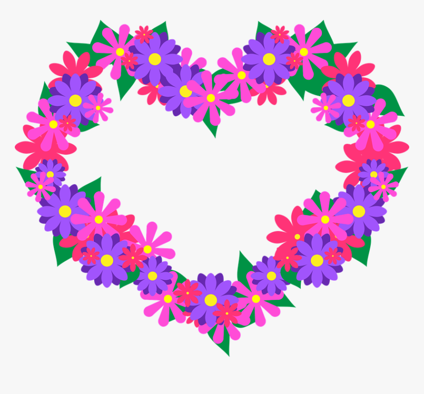 Flower, Heart, Pink, Purple, Floral, Spring, Blossom - Flower Heart, HD Png Download, Free Download