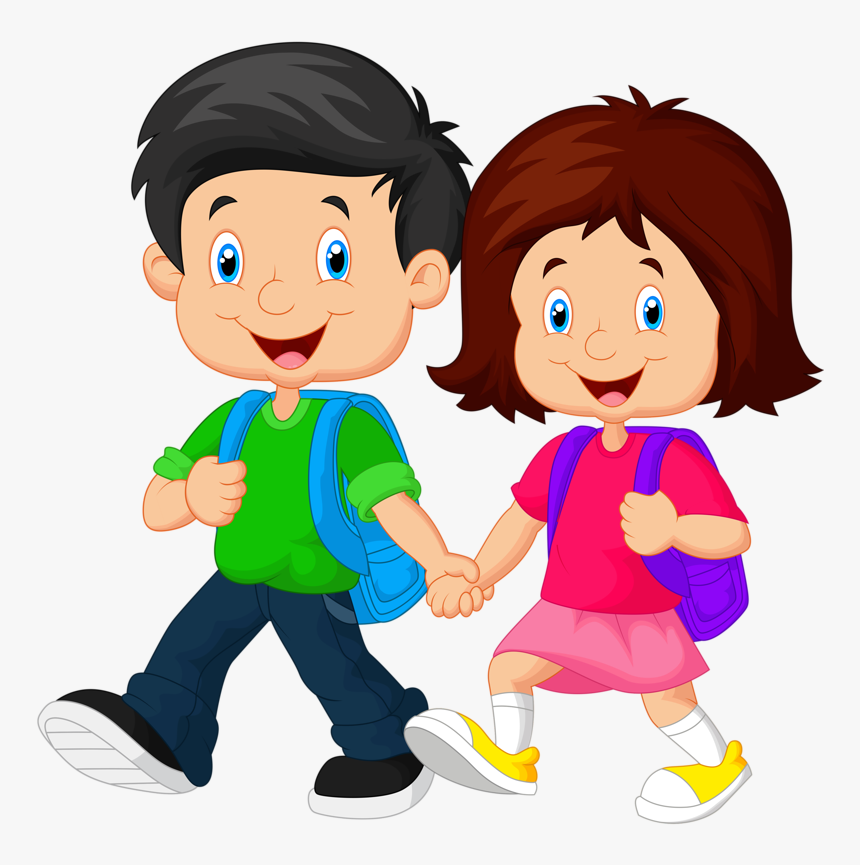 Clipart Child School Student - Walking School Boy Cartoon, HD Png Download, Free Download