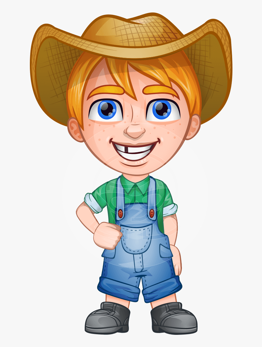 Little Farm Kid Cartoon Vector Character Aka Curtis - Farmer Cartoon Png, Transparent Png, Free Download