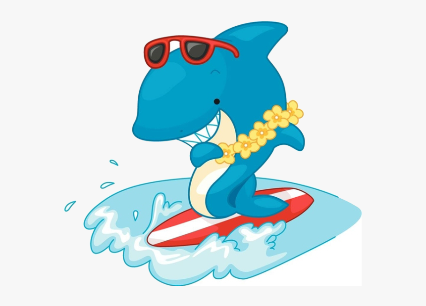 Shark Surfing Cartoon Free Frame Clipart - Shark Surfing Clipart, HD Png Download, Free Download