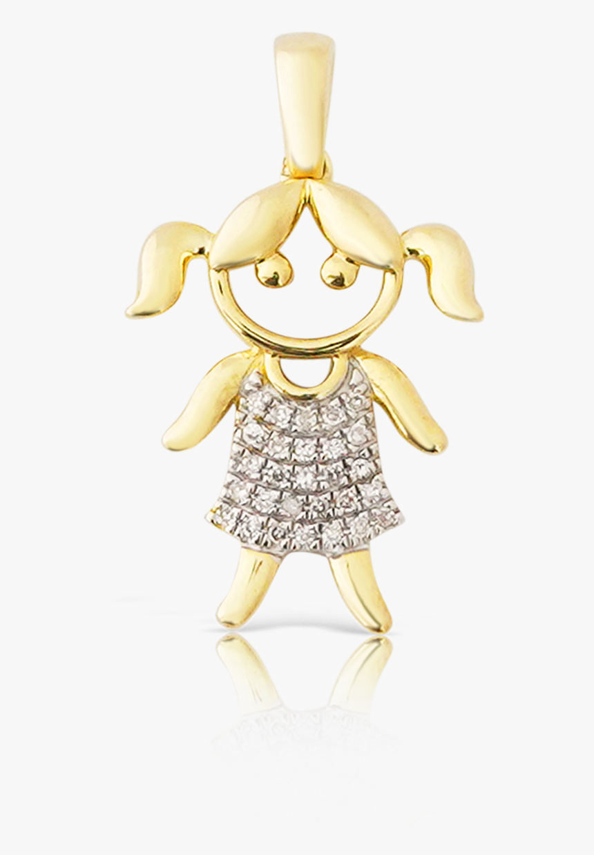 10k Yellow Gold Diamond Girl Pendant - Cartoon, HD Png Download, Free Download