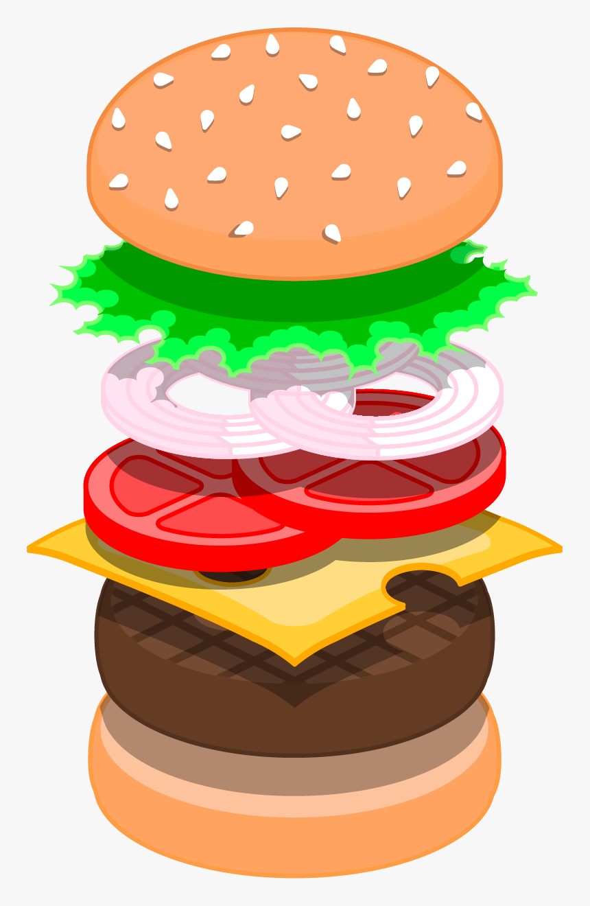 Transparent Clipart Of Sandwich - Cartoon Hamburger Ingredients, HD Png Download, Free Download