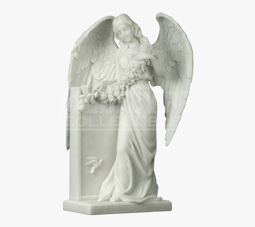 Mourning Angel Holding Flowers At A Tombstone Statue - Angel Holding Tomb Stone, HD Png Download, Free Download