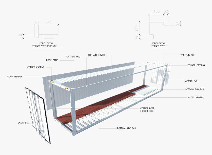 A Shipping Container - Shipping Container Bottom Side Rail, HD Png Download, Free Download