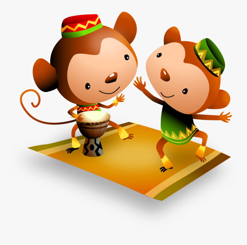 Vector Cartoon Monkey Cute Dancing Drums 1063*978 Transprent - Kwanzaa Animals, HD Png Download, Free Download