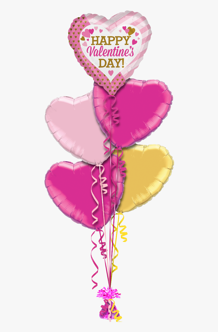 Happy Valentines Pink And Gold Hearts Valentines Balloon - Love You Heart, HD Png Download, Free Download