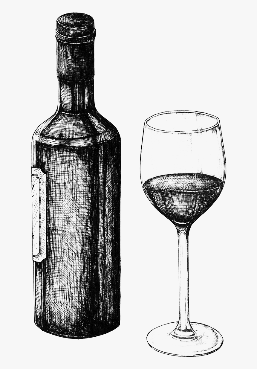 Wine Glass Bottle Black And White, HD Png Download, Free Download