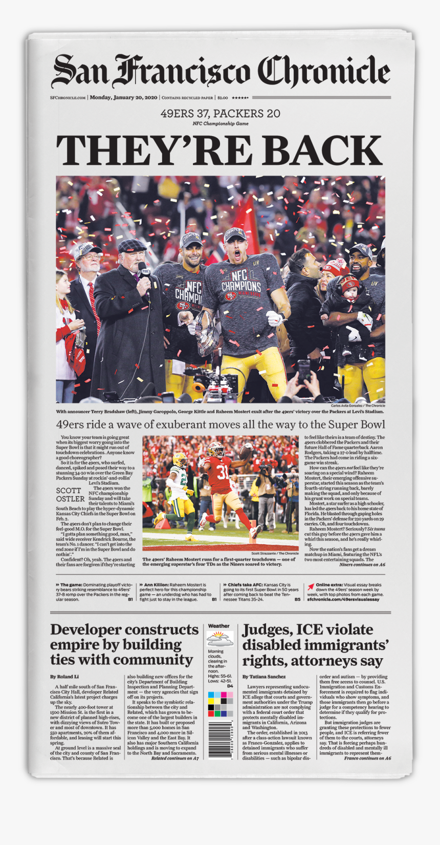 49ers 2020 Nfc Championship Win 1/20/20 Newspaper - San Francisco Chronicle, HD Png Download, Free Download