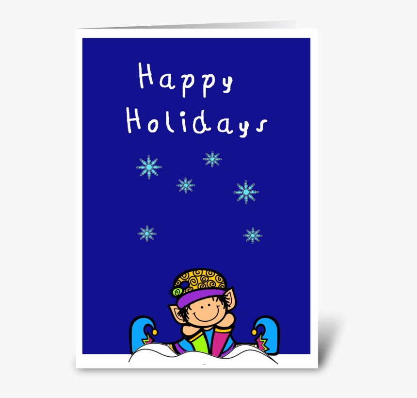 Cute Elf In The Snow Happy Holidays Card Greeting Card - Happy Birthday Penguin Card, HD Png Download, Free Download