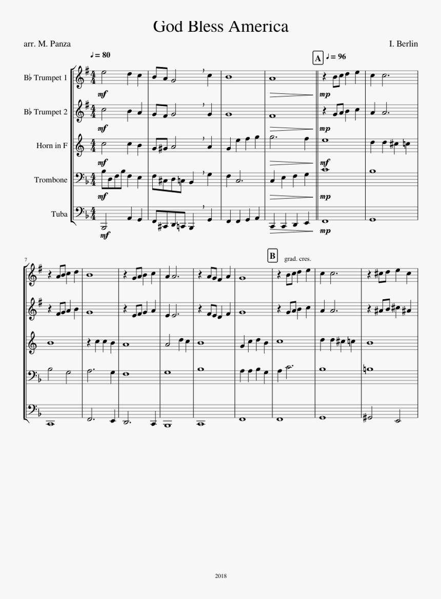 God Bless America Sheet Music For Trumpet, French Horn, - Wilcocks Adeste Fidelis Pdf, HD Png Download, Free Download