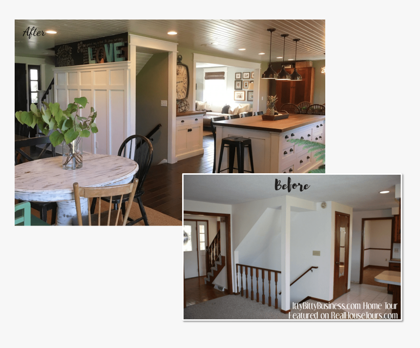 Staircase And Kitchen Farmhouse Style Renovation - Interior Design, HD Png Download, Free Download