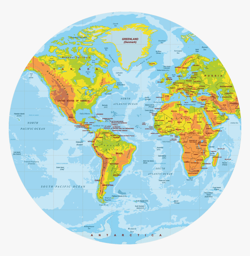 Polypropyln Physical World Map Round Placemat E 2 World Map Round Hd Png Download Kindpng