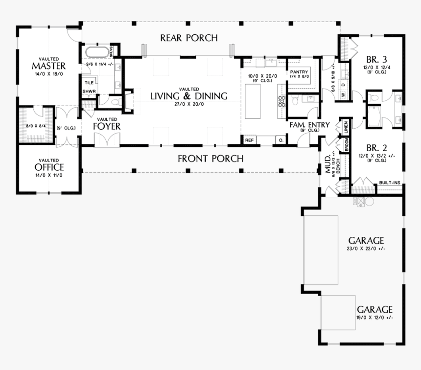 Main Floor Plan Image For Mascord Bernadino Stylish - Single Level Open Floor Plan Layout, HD Png Download, Free Download