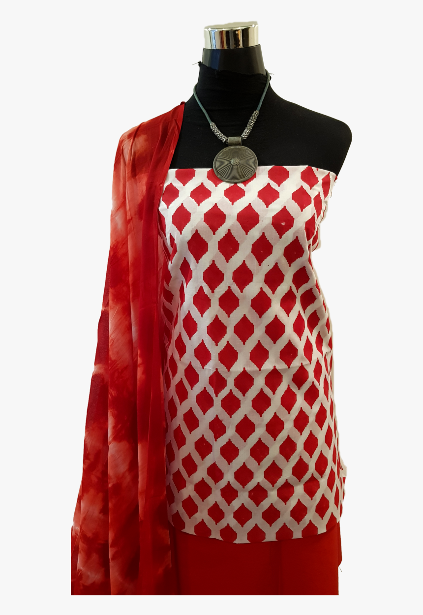 Red Hand Block Dress Material Red Dupatta Red Salwar - Dress, HD Png Download, Free Download