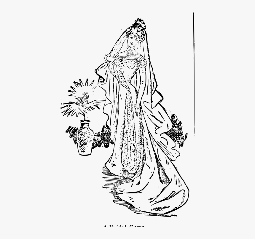 Style,line Art,victorian Fashion - Evening Gown Wedding Gown Sketch, HD Png Download, Free Download