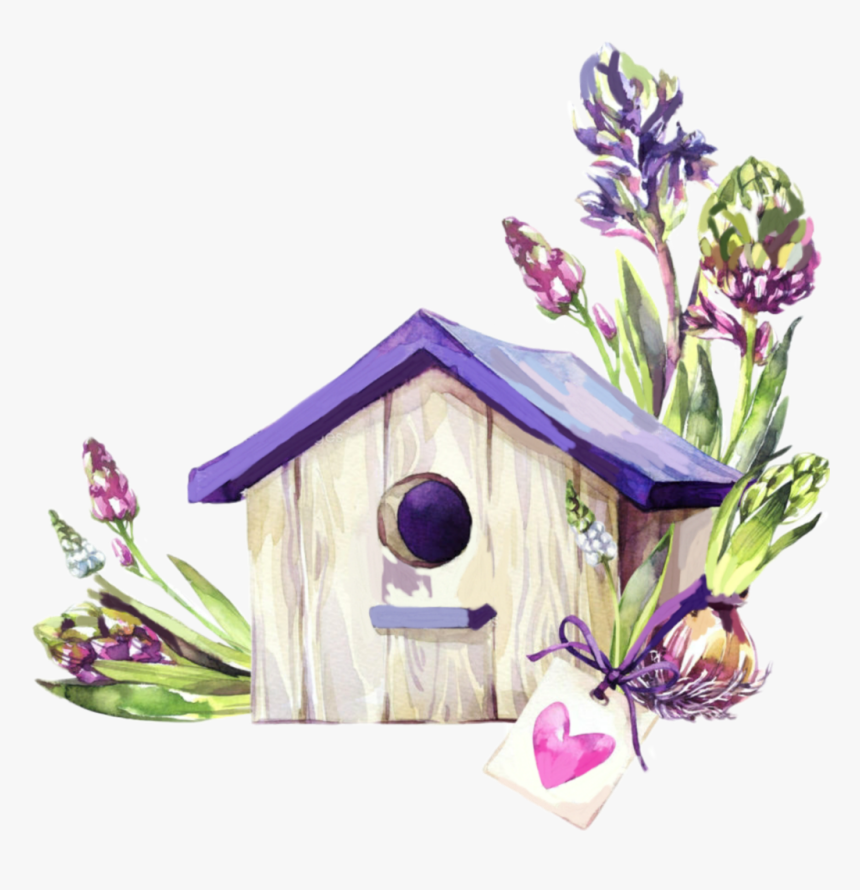 #birdhouse #lavender #flowers #purple #png - Zelf Kaarten Maken Met Bloemen, Transparent Png, Free Download