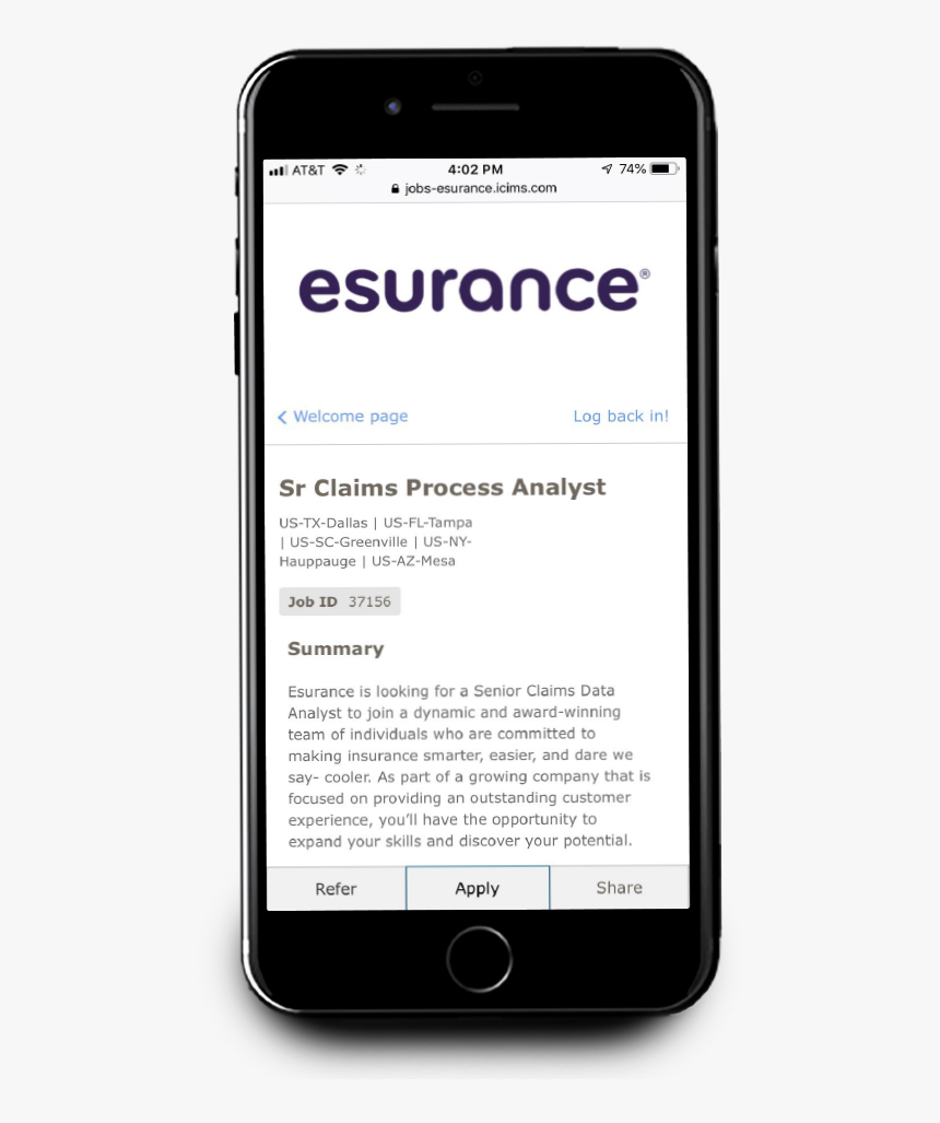 Esurance Text Recruit Screen Shot - Mobile Textfield, HD Png Download, Free Download