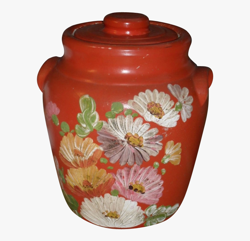 Vintage Red Cookie Jar With Flowers, HD Png Download, Free Download