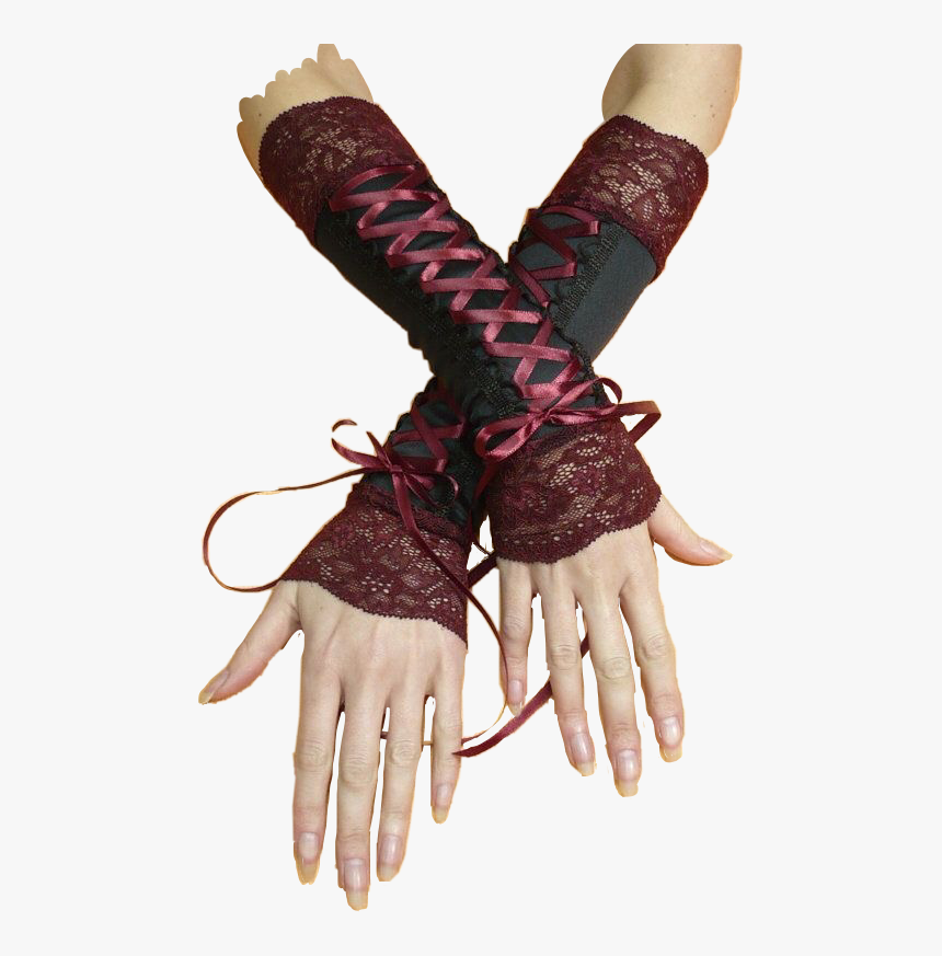 #hands #arms #lace #gloves #leather #black #burgundy - Gotico Guantes De Red, HD Png Download, Free Download