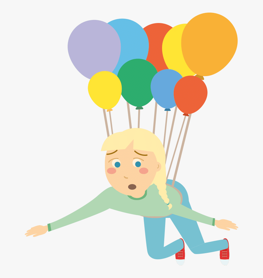 A Drawing Of A Girl Floating Away With Lots Of Balloons - Cartoon, HD Png Download, Free Download