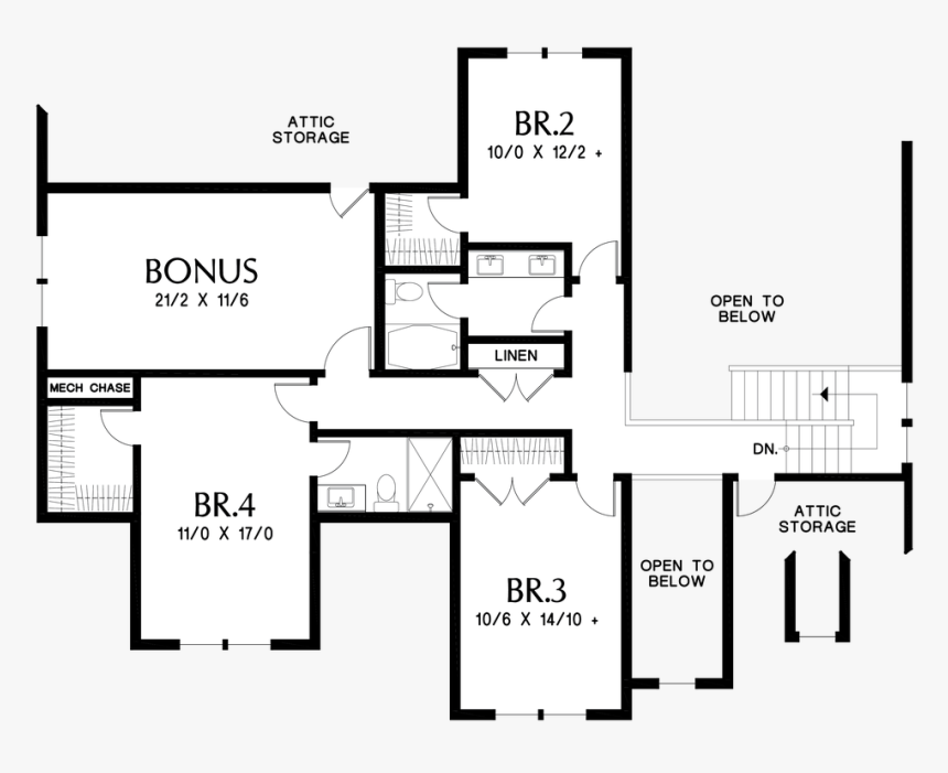 Upper Floor Plan Image For Mascord Ivy Ridge Great - Floor Plan, HD Png Download, Free Download