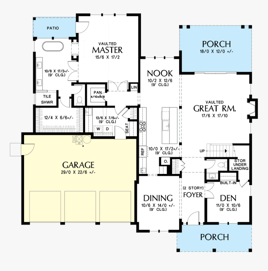 Main Floor Plan Image For Mascord Ivy Ridge Great Farmhouse - Floor Plan, HD Png Download, Free Download