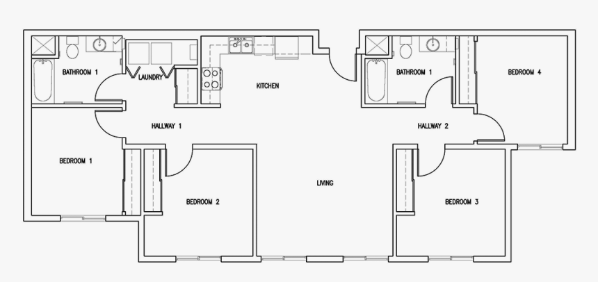 8th & Wake Floor Plan For 4 Bedroom, 2 Bathroom Flat - 4 Bedroom Flat Plan, HD Png Download, Free Download