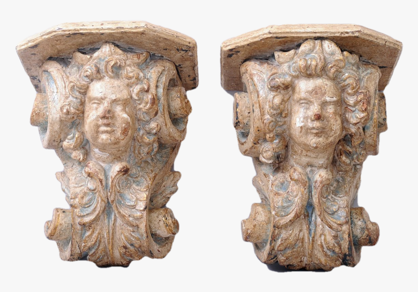 Pair Of Carved And Patinated Figural Wall Brackets - Carving, HD Png Download, Free Download