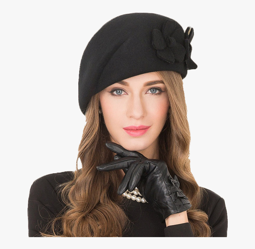 Female 100% Wool Flower Black Fedora Hat England Style - Elegant Winter Woman Hat, HD Png Download, Free Download