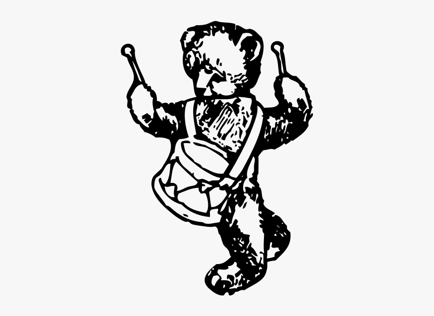 Teddy Bear With Drum Vector Drawing - Teddy Bear Playing Drums Drawing, HD Png Download, Free Download