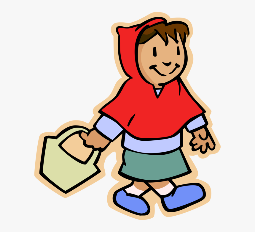 Vector Illustration Of Primary Or Elementary School - Little Red Riding Hood Holding A Basket Cartoon, HD Png Download, Free Download