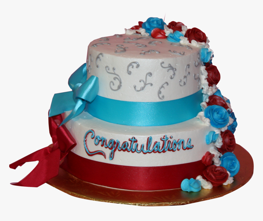 2 Tier Round Congratulations Cake Red & Blue - Graduation Cakes Red And Blue, HD Png Download, Free Download