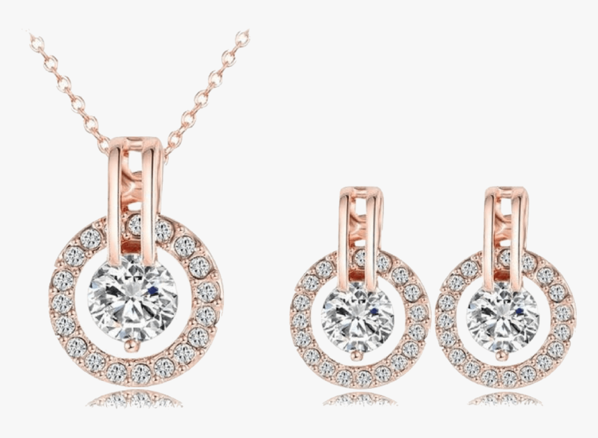 Jeminee Jewellery Angelina Rose Gold Crystal Necklace - Rose Gold Plated Necklace Earring Sets, HD Png Download, Free Download