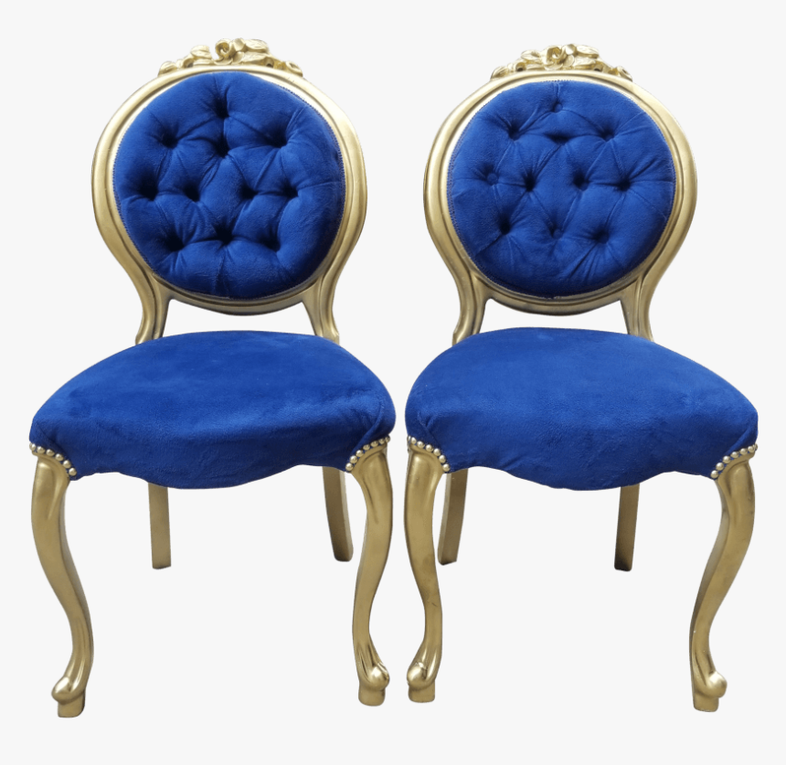 Gold & Blue Velvet Chairs - Chair, HD Png Download, Free Download