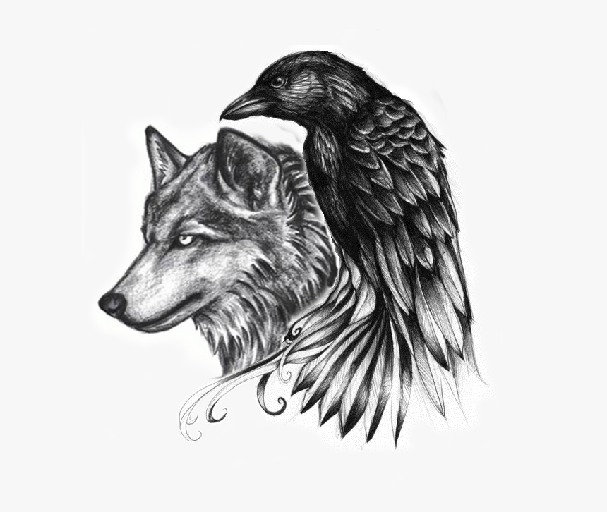 Drawing Tattoo Back - Raven And Wolf Tattoo, HD Png Download, Free Download