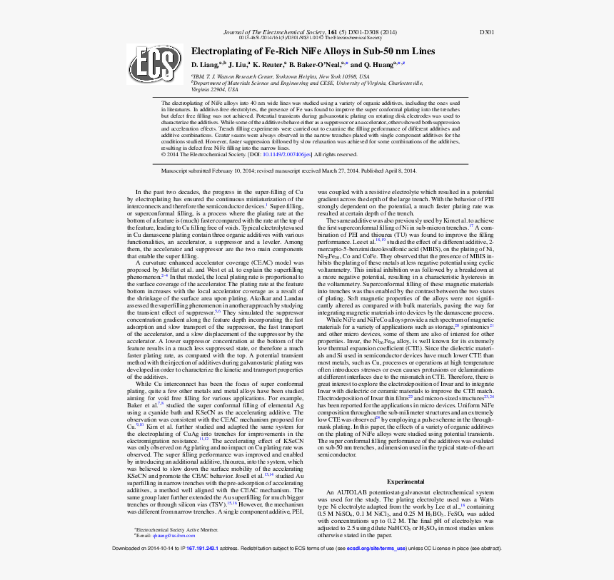 Electroplating Of Fe Rich Nife Alloys In Sub 50 Nm - Electrochemical Society, HD Png Download, Free Download