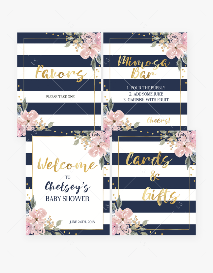 Pink And Navy Shower Decor Pack Printable By Littlesizzle"
 - Gift, HD Png Download, Free Download