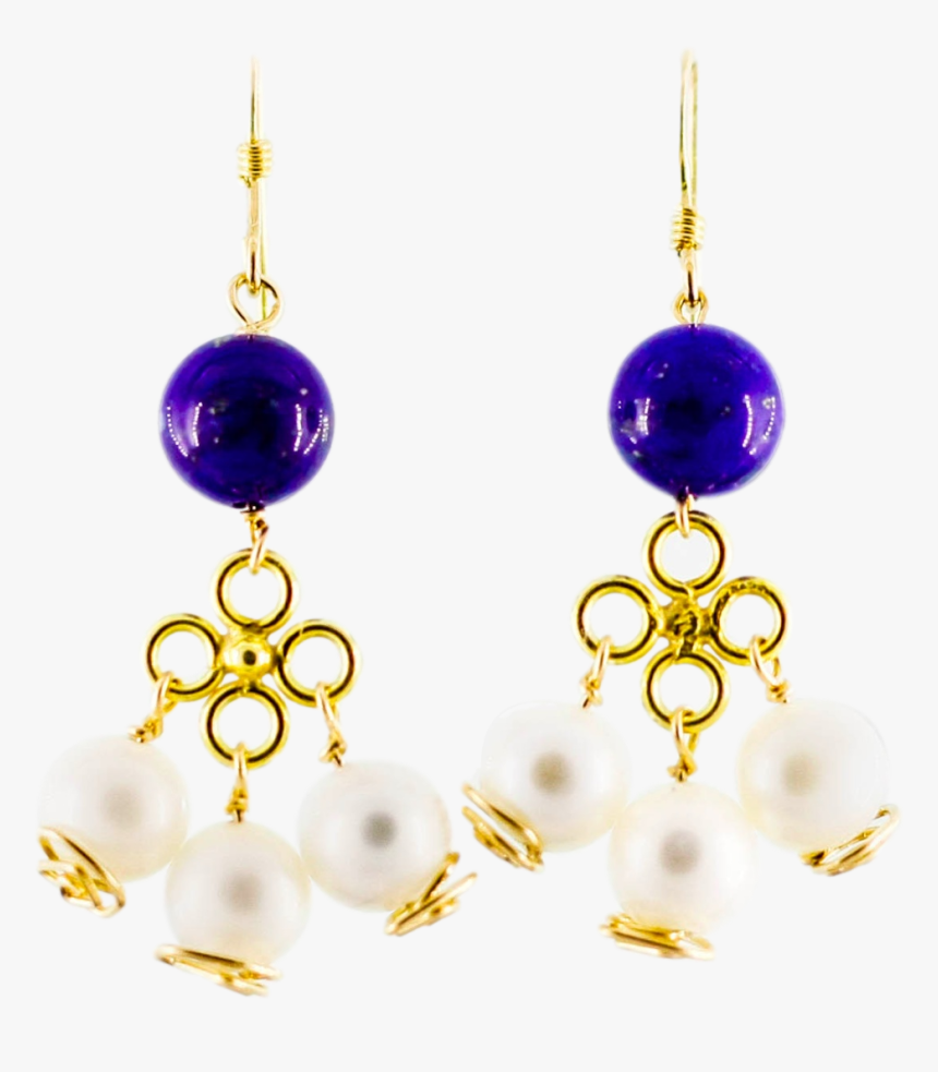 Gold Lapis And Pearl Earrings - Earrings, HD Png Download, Free Download