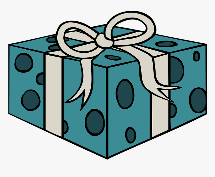 Gift, Box, Bow, Ribbon, Teal, Silver, Dots, Celebration - Birthday Coloring Pages, HD Png Download, Free Download