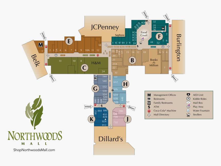 Northwoods Mall Directory Map - Northwoods Mall Charleston Sc, HD Png Download, Free Download